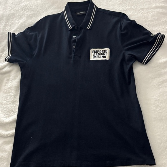 Emporio Armani Navy Polo with White Stripes - Picture 1 of 4